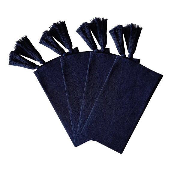 brand new Set of 8 Everhome Solid Color Navy Blue Fabric Napkins with Tassels - Picture 8 of 10